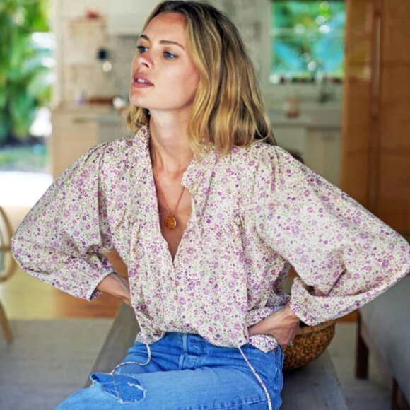 Emerson Fry Cecile Blouse in Purple Calico Floral - Picture 1 of 5
